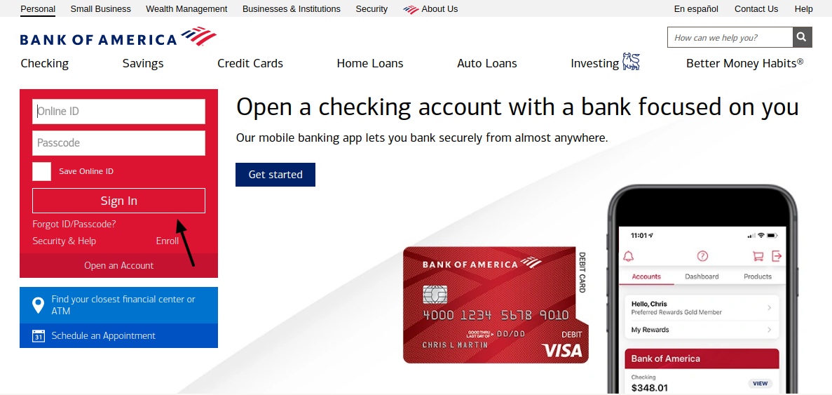 bank of america credit card online banking